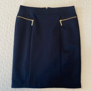 Michael Kors navy blue pencil skirt with gold accents.
